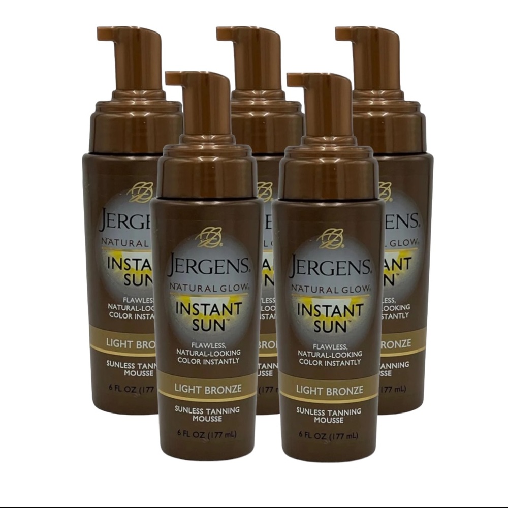 5 Pack Jergens Natural Glow Instant Sun Tanning Mousse Light Bronze 6 oz NO Caps